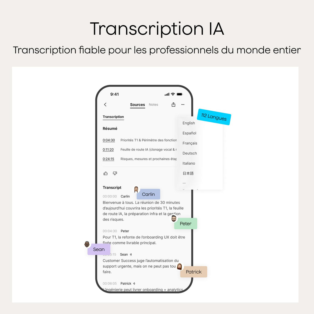 Note Pro Enregistreur vocal IA avec transcription dictaphone numérique 64 Go Bluetooth 50 h d'enregistrement