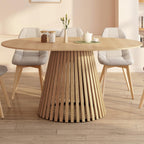 Table à manger ronde extensible Carmen 110-150 cm 4-8 places plateau en mélamine pied en bois et cadre métal