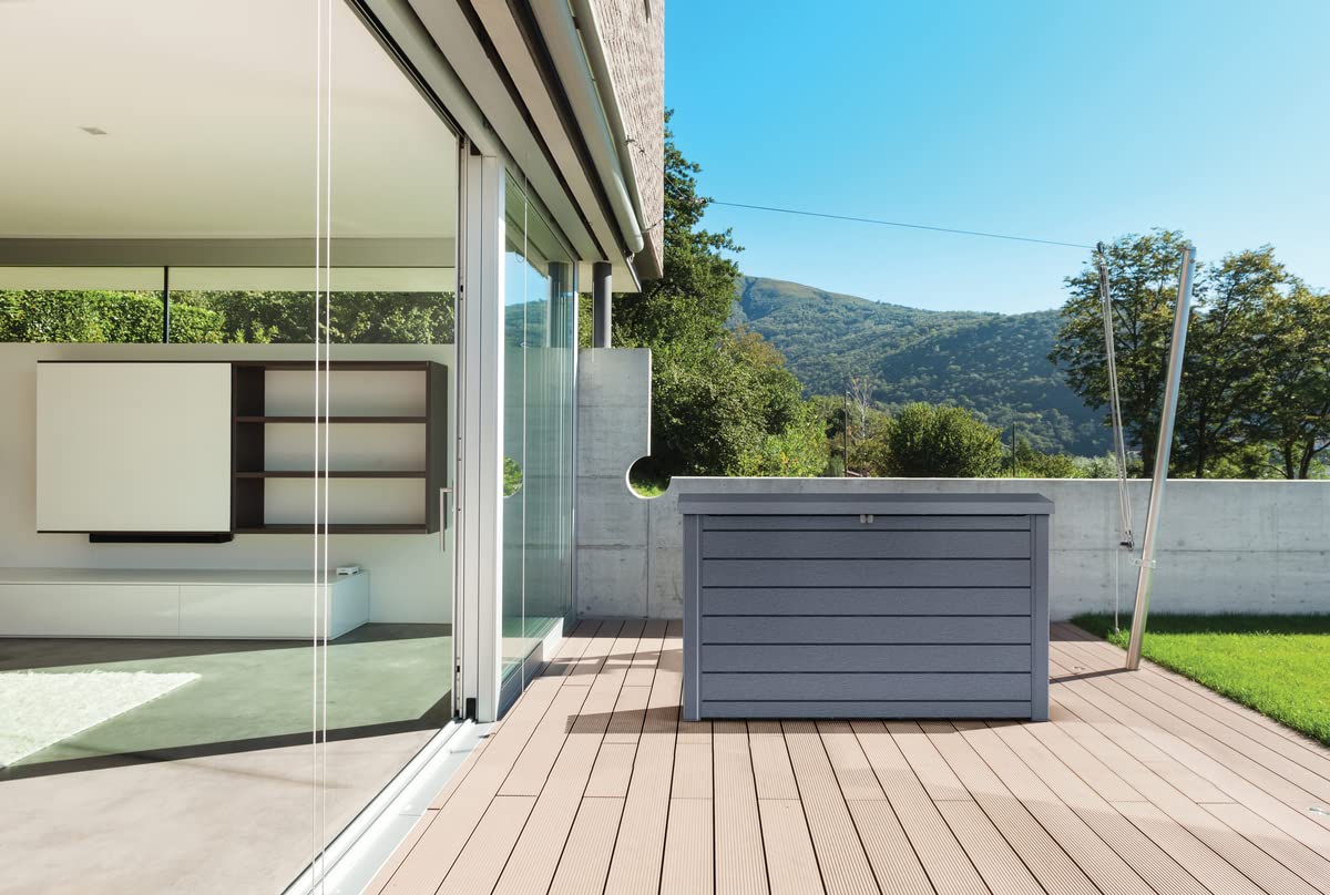 Coffre de rangement extérieur Ontario 870 litres en résine 147 x 83 x 86 cm résistant aux intempéries et aux UV