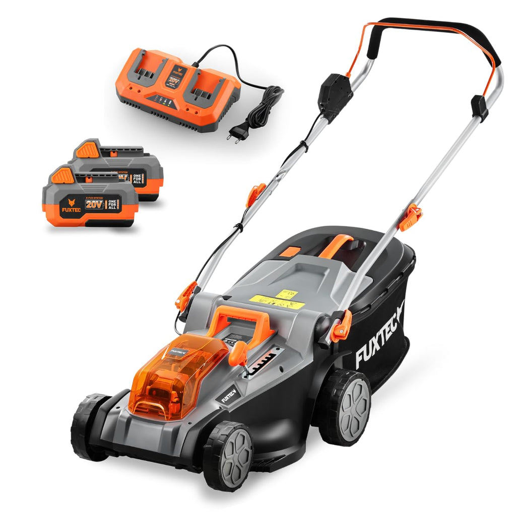 Tondeuse à gazon sans fil FX-E2RM43SET 40 V 43 cm bac de ramassage 40 L hauteur de coupe 25 à 75 mm 2 batteries 20 V