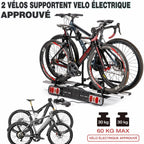 Porte-vélos d'attelage pour 2 vélos charge maximale 60 kg avec feu arrière support de plaque pliable