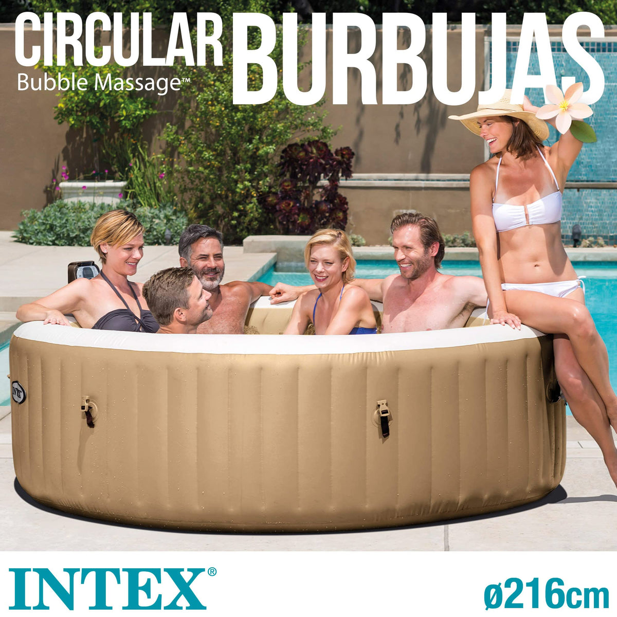 Pure Spa 6 Places à Bulles Sahara 28428EX 1098 L 140 diffuseurs à bulles 2,16 x 2,16 x 0,71 m 14 jets