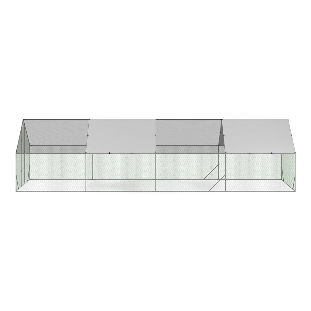 Enclos à Poules 24 m² 8 x 3 x 2 m Acier Grillage 25 mm Bâche de Toit 1 Porte à Loquet Guide de Montage