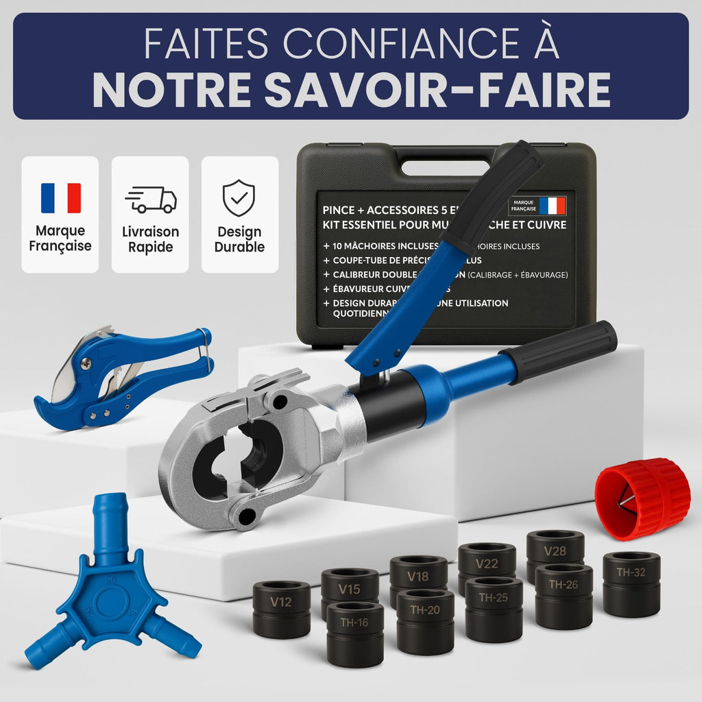 Pince à sertir multicouche cuivre AK-26 10 mâchoires TH V kit coupe-tube calibreur ébavureur mallette
