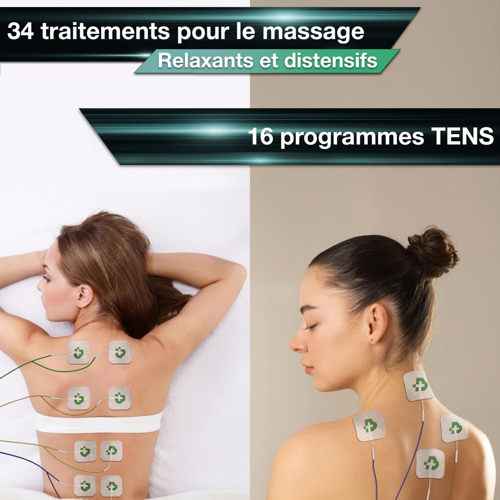 Électrostimulateur musculaire Max 830 TENS EMS Massage 4 canaux 115 programmes 99 niveaux d'intensité 8 électrodes