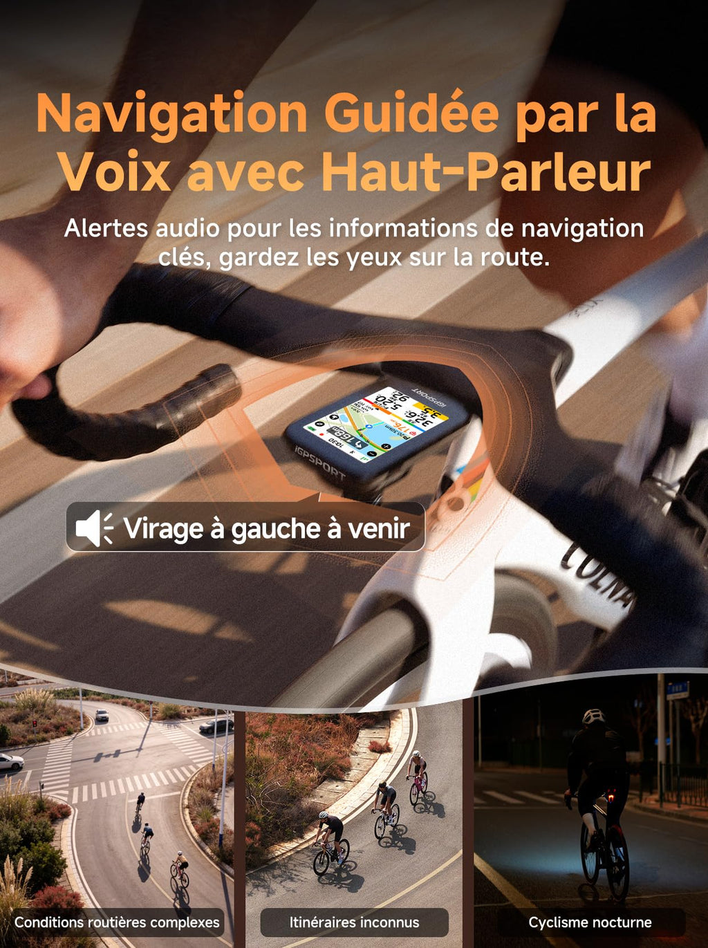 Compteur vélo GPS BSC500 sans fil écran tactile 3,3 pouces navigation cartographique vocale IPX7 autonomie 25 h Bluetooth ANT