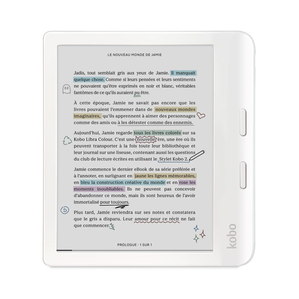 Liseuse eBook couleur Libra Colour 7"""" E Ink Kaleido 3 32 Go écran sans reflets mode sombre étanche livres audio blanc