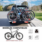 Porte-vélos d'attelage pour 2 vélos charge maximale 60 kg avec feu arrière support de plaque pliable