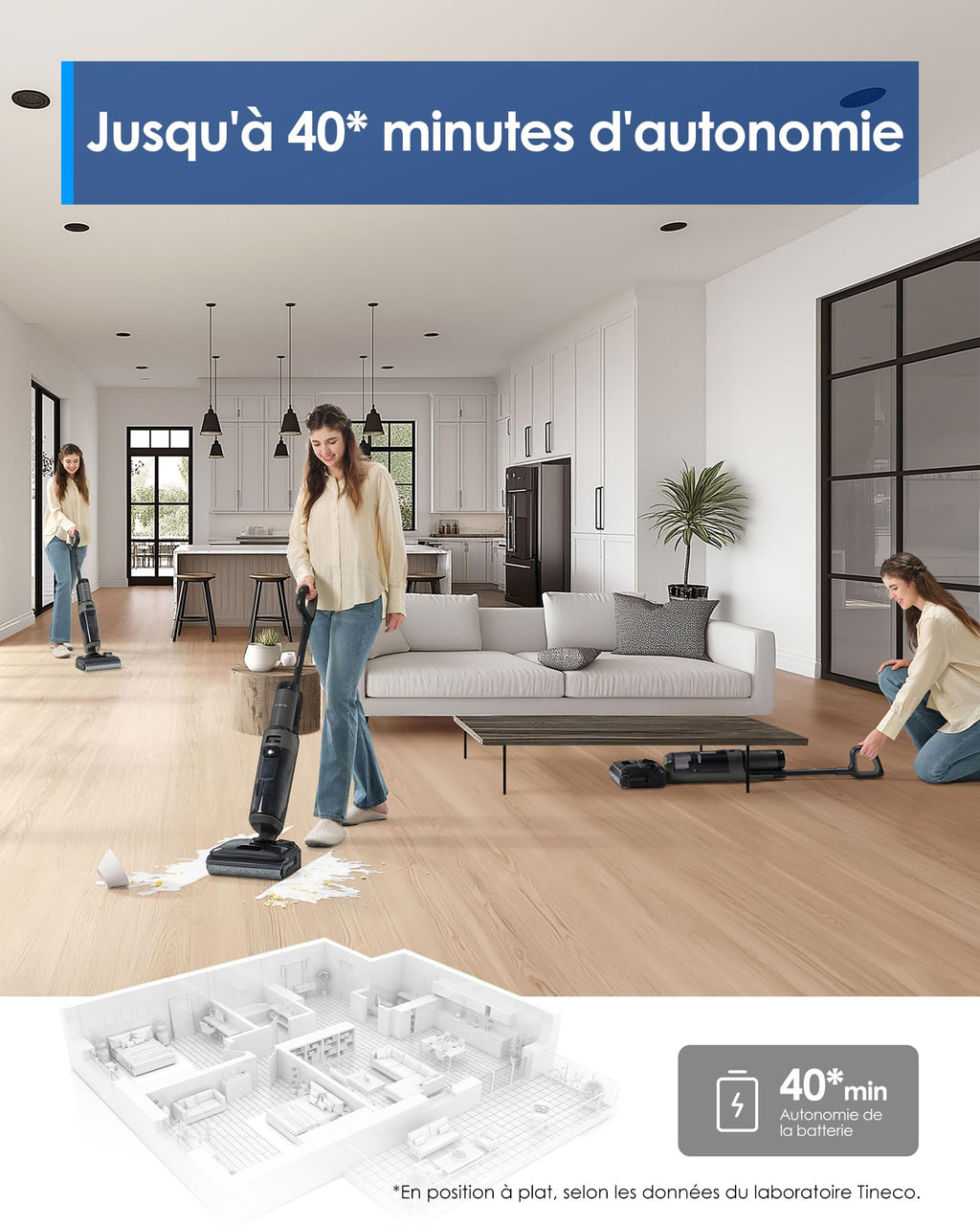 Aspirateur laveur sans fil Floor One i6 Stretch 20 kPa 40 min 180° 21,6 V avec station de charge