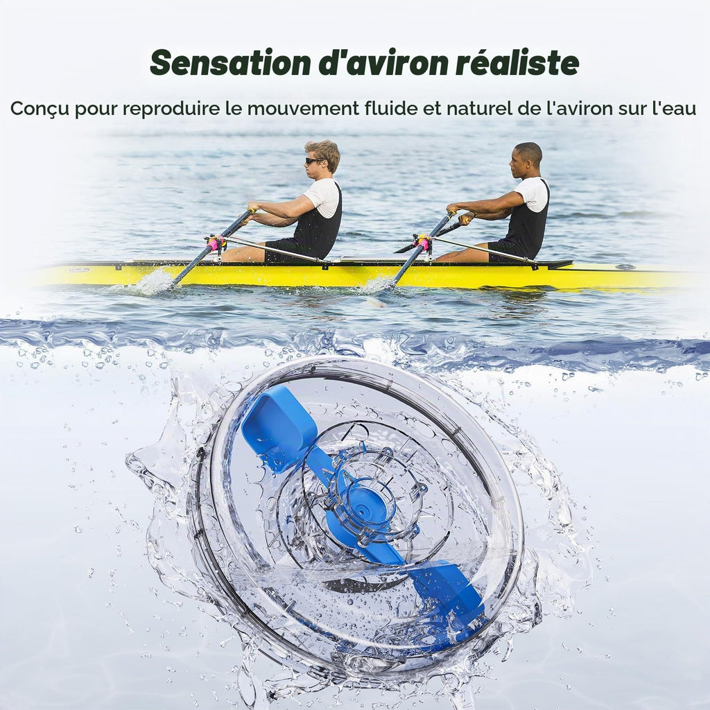 Rameur à eau pliable R28 en bois de frêne 180 kg résistance à eau siège confortable rangement vertical roues