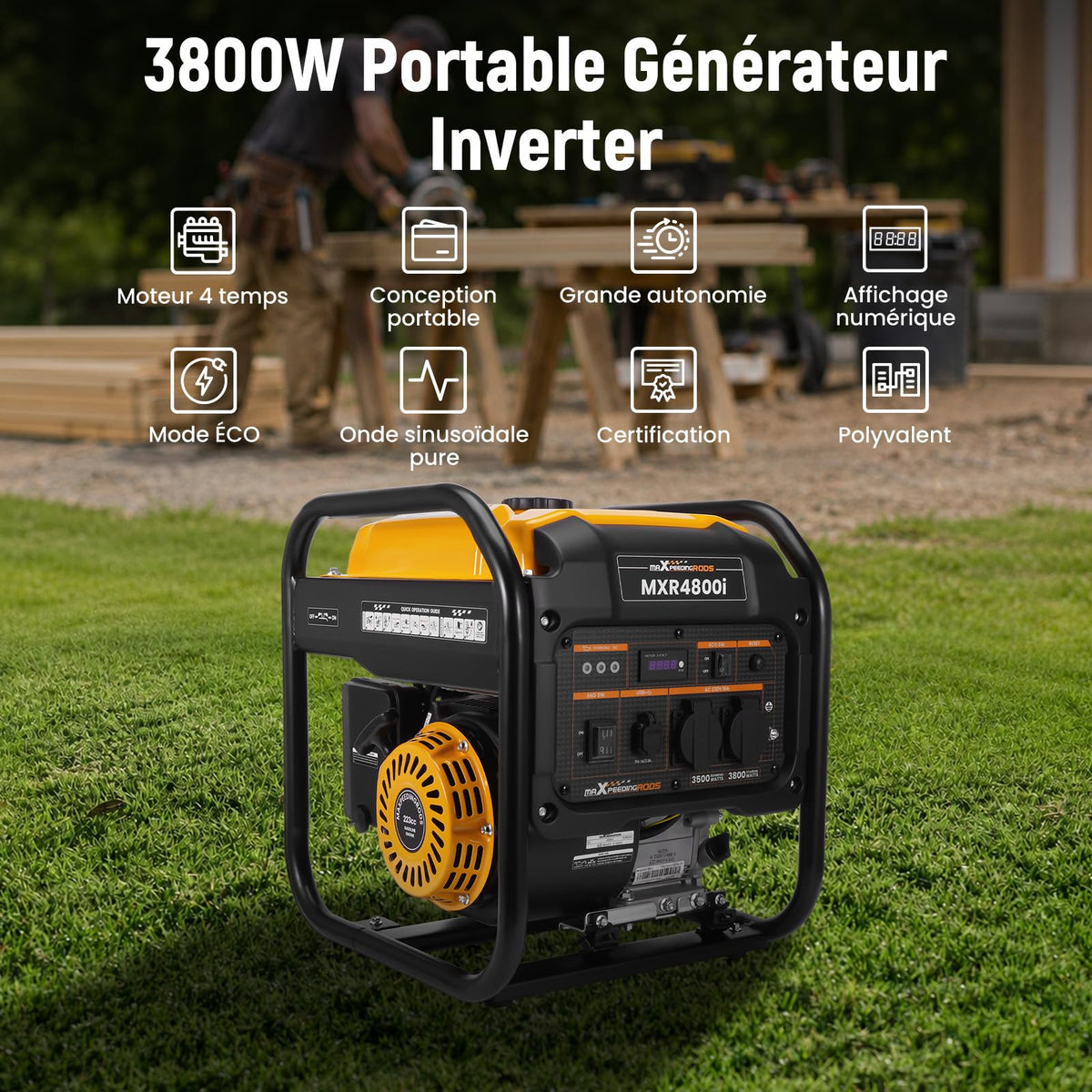 Groupe Électrogène Inverter MXR4800I Essence 3800 W 3500 W 230 V 50 Hz 223 cm³ 2 Prises 230 V 2 Ports USB
