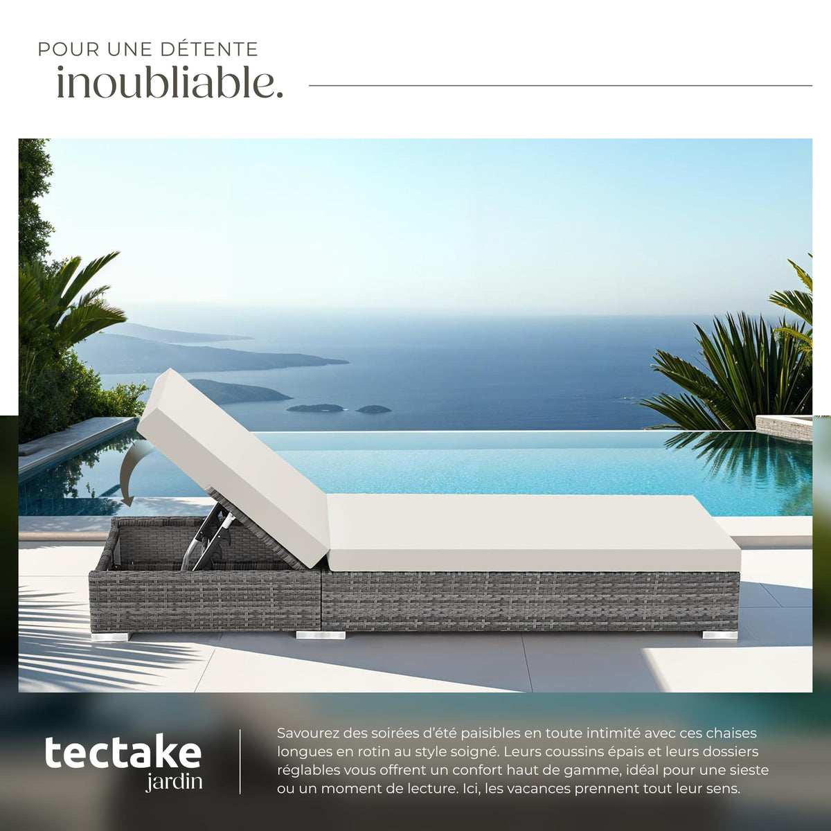 Set de 2 bains de soleil avec table 403088 dossier réglable 5 positions résine tressée aluminium housses de protection