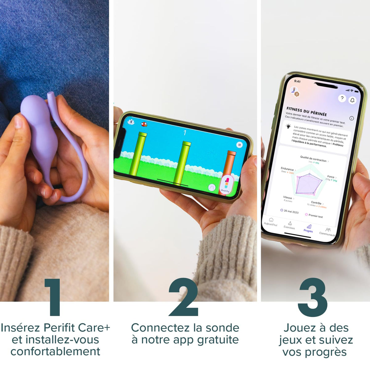 Sonde de rééducation périnéale Care+ double capteur biofeedback connecté exercices Kegel application post-partum