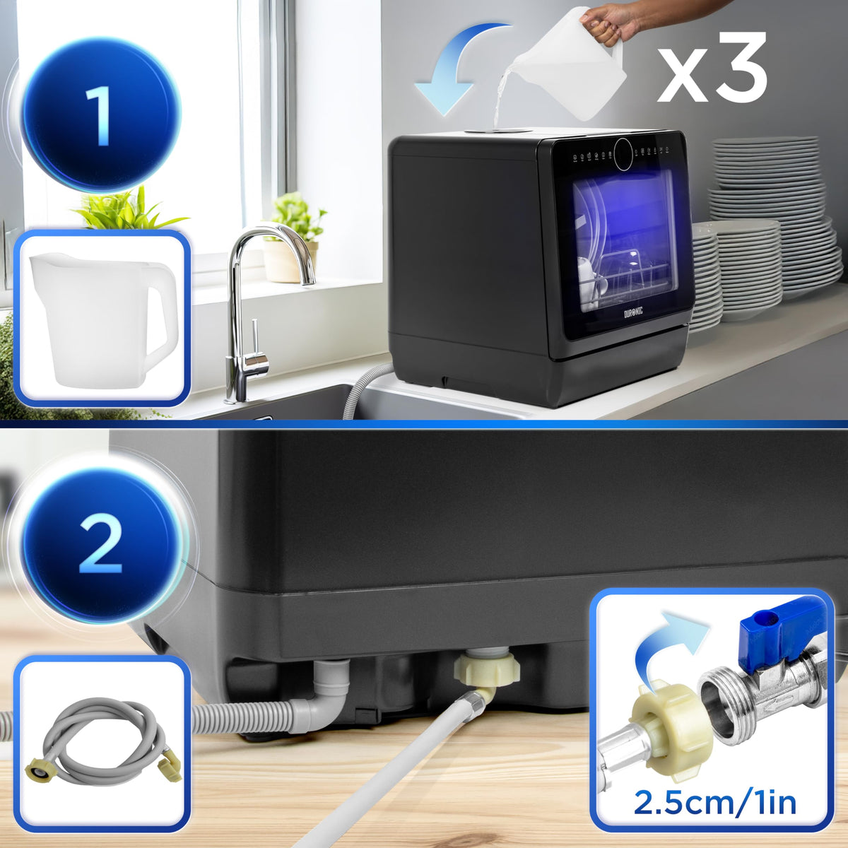 Lave-vaisselle de comptoir DW5 BK 950 W capacité 5 L 7 programmes écran tactile séchage PTC 48 x 51 x 45,8 cm