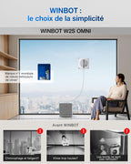 Robot nettoyeur de vitres W2S OMNI avec station 110 min batterie lithium-ion pulvérisation 3 jets contrôle par application