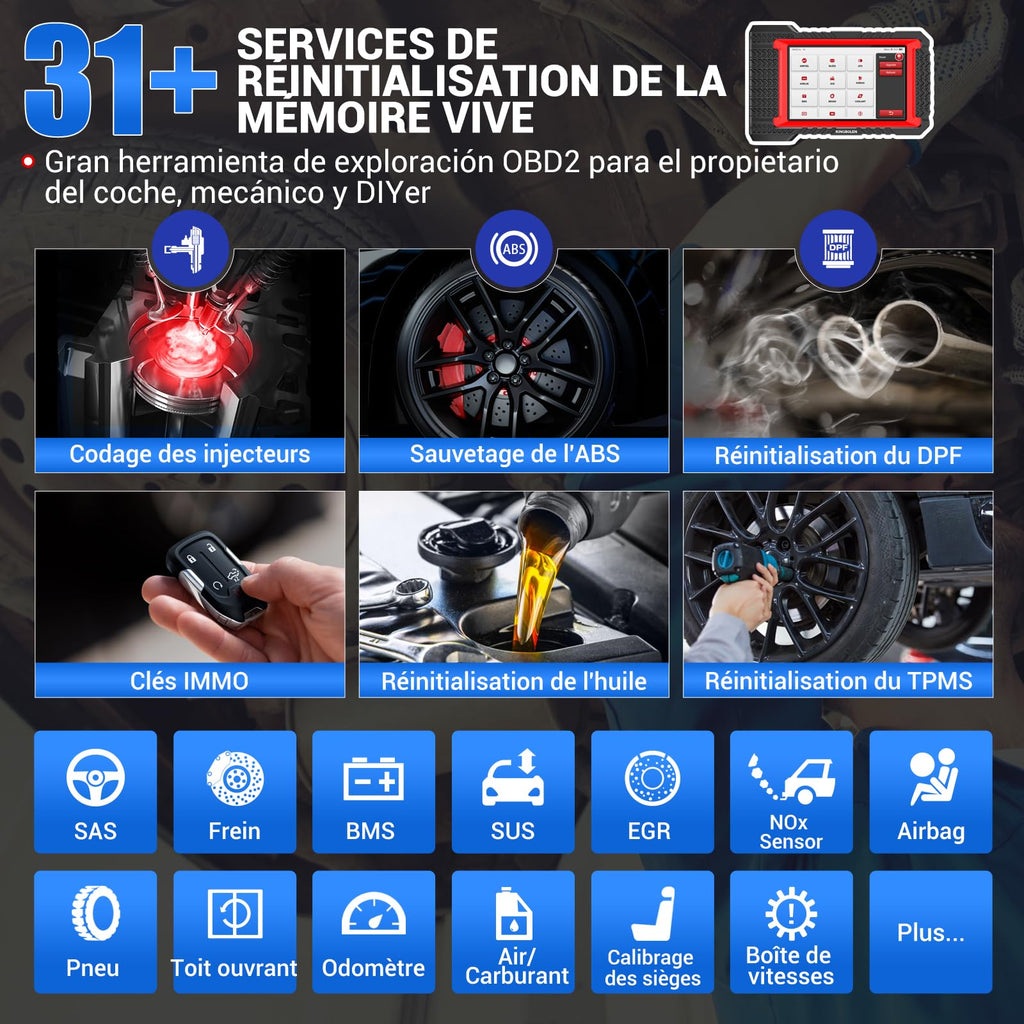 Valise Diagnostic Auto OBD2 K7 7 Pouces Android 10 31 Services Codage ECU Contrôle Bidirectionnel Bluetooth 32 Go