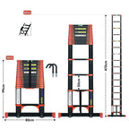 Échelle télescopique pliante DLT214E 4,7 m aluminium 150 kg 15 marches antidérapante orange multifonction