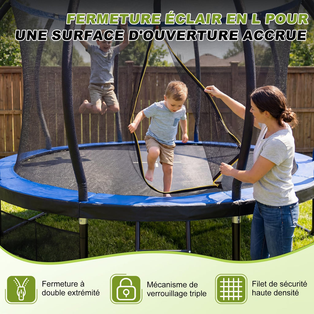 Trampoline extérieur rond 228 cm modèle 0534 filet de sécurité 42 ressorts échelle charge 50 kg