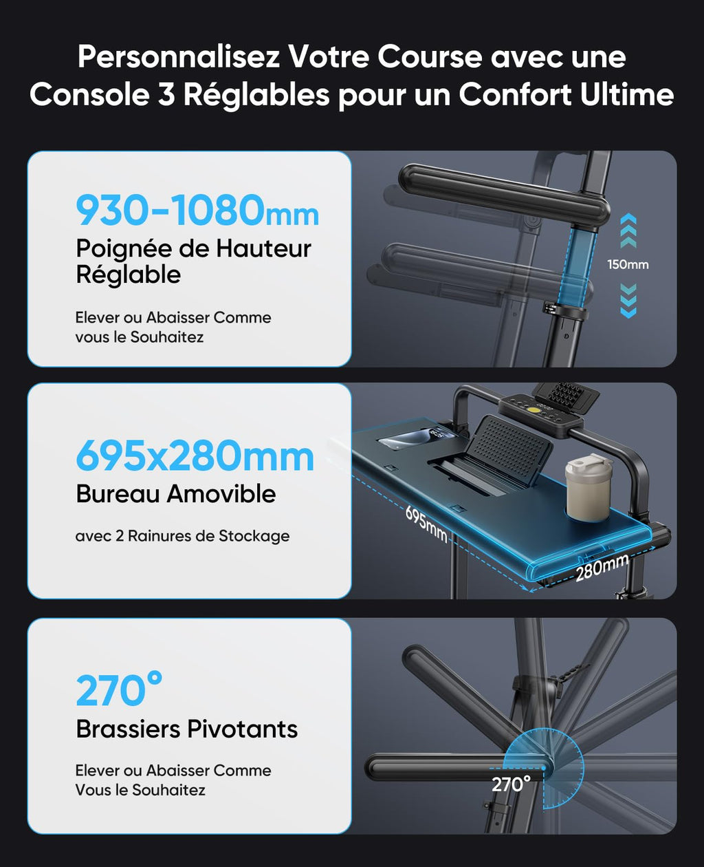 Tapis de Course Pliable Rm02 3 HP 12 km/h Inclinaison 12% 6 Modes Bureau Amovible Bluetooth LED RGB Charge 150 kg