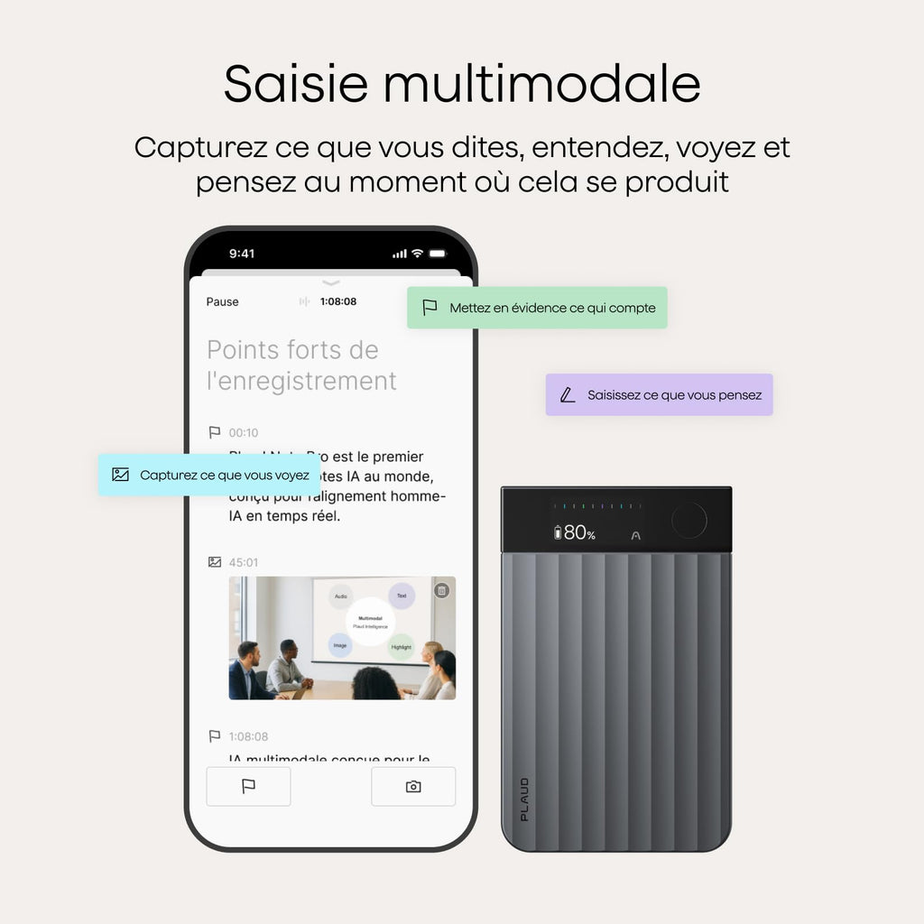 Note Pro Enregistreur vocal IA avec transcription dictaphone numérique 64 Go Bluetooth 50 h d'enregistrement