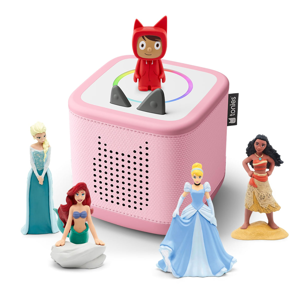 Boîte à histoires Toniebox 2 pour enfant 1 à 9 ans pack avec figurines audio Vaiana Elsa Ariel Cendrillon rose