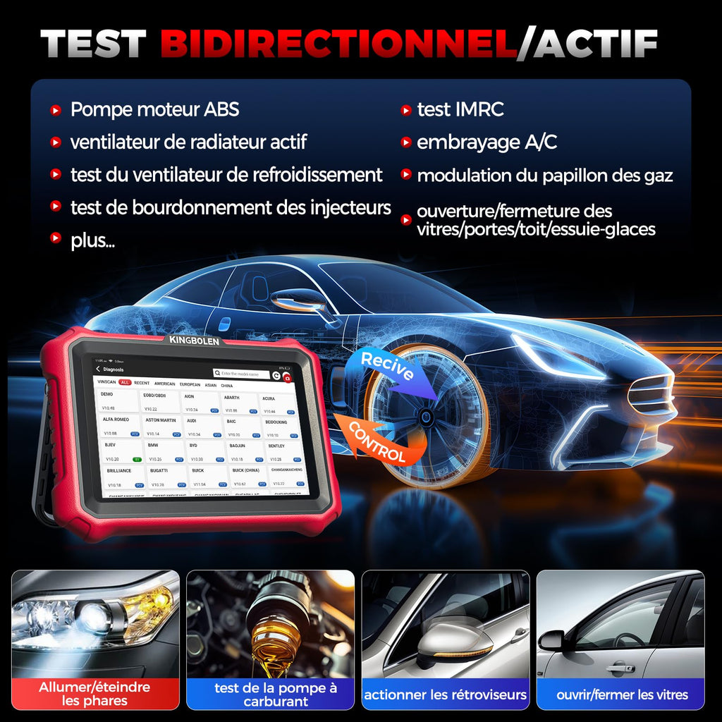 Valise Diagnostic Auto OBD2 KBLA04 Écran Tactile 8 Pouces Android 10 CAN FD DOIP Contrôle Bidirectionnel 42+ Fonctions Codage ECU