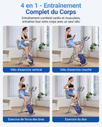 Vélo d’appartement pliable 4 en 1 MR-S15H1 résistance magnétique 16 niveaux écran LCD mesure du pouls avec bande de résistance