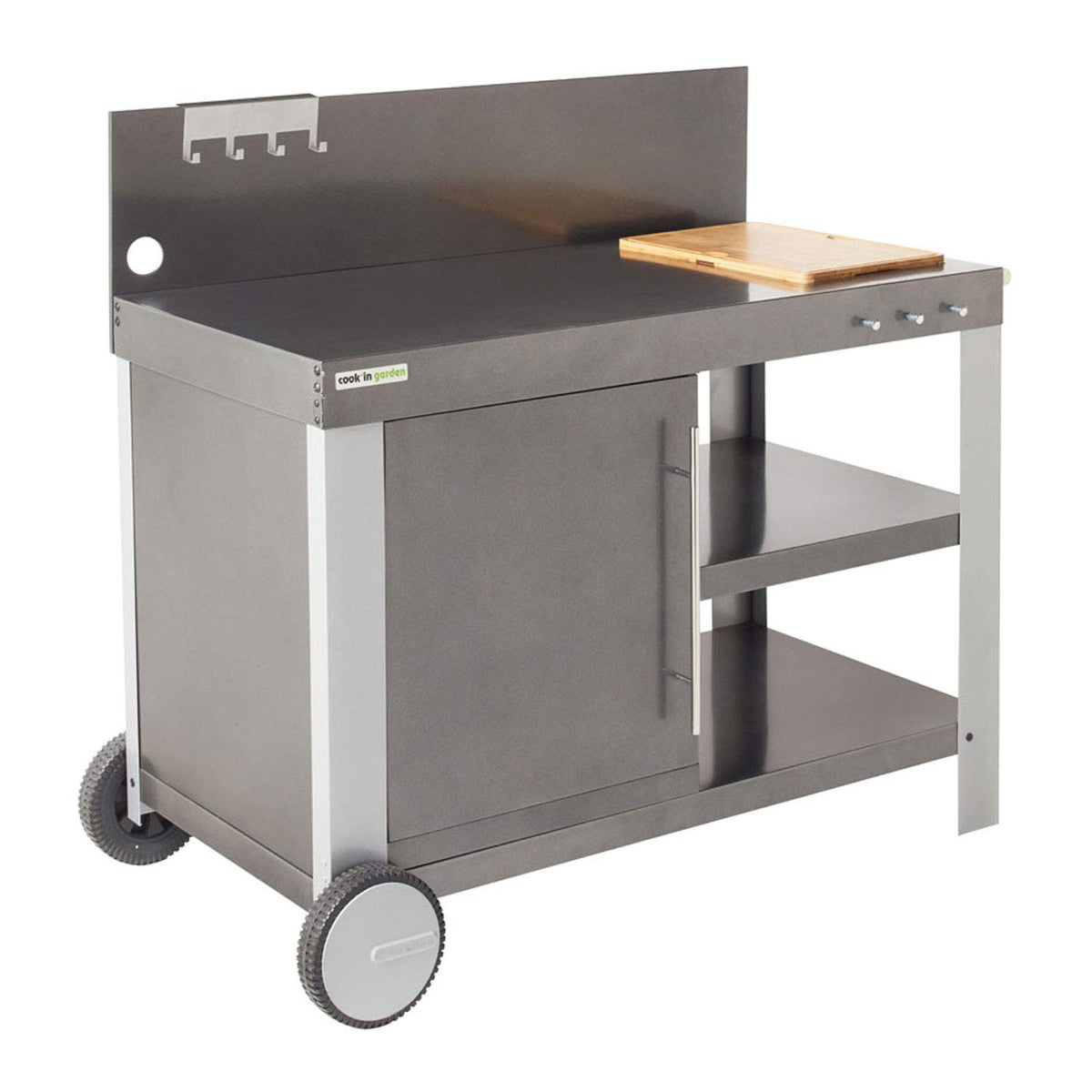Desserte de Jardin Nova 110 Premium WT018T Acier 122 x 65 x 105 cm 2 Étagères 1 Tiroir Roulettes 50 kg Plancha Barbecue