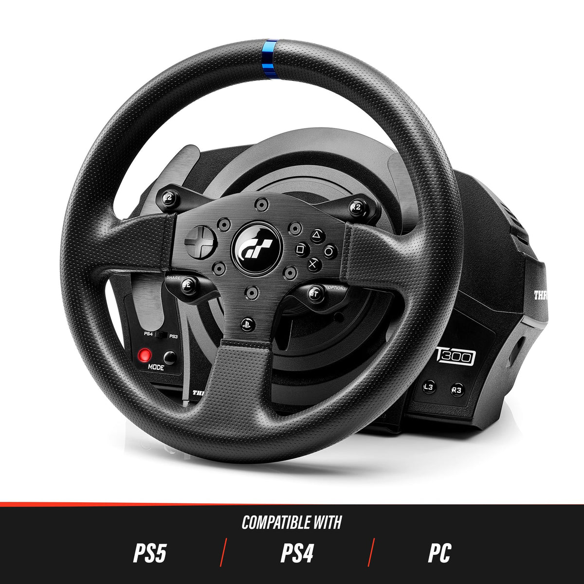 Volant de course à retour de force T300 RS GT pour PS5 PS4 et PC avec pédalier 3 pédales USB moteur brushless 16 bits