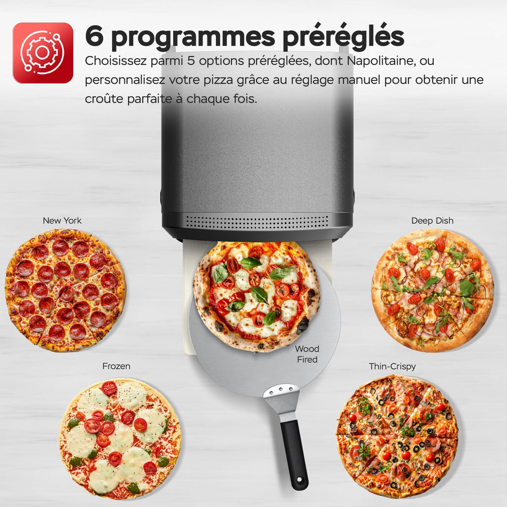 Four à pizza électrique Pizzaliano 2200 W 450 °C 20 L pierre à pizza pelle à pizza 37 cm 6 programmes écran LED