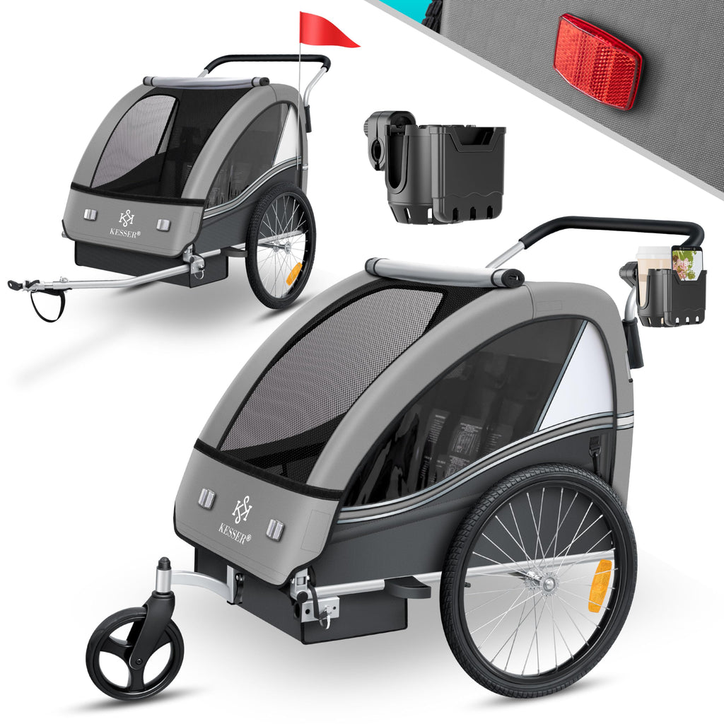 Remorque vélo enfant 2 en 1 Sport-RX avec fonction jogging 2 places ceinture 5 points roue avant 360° 160 x 76 x 98 cm