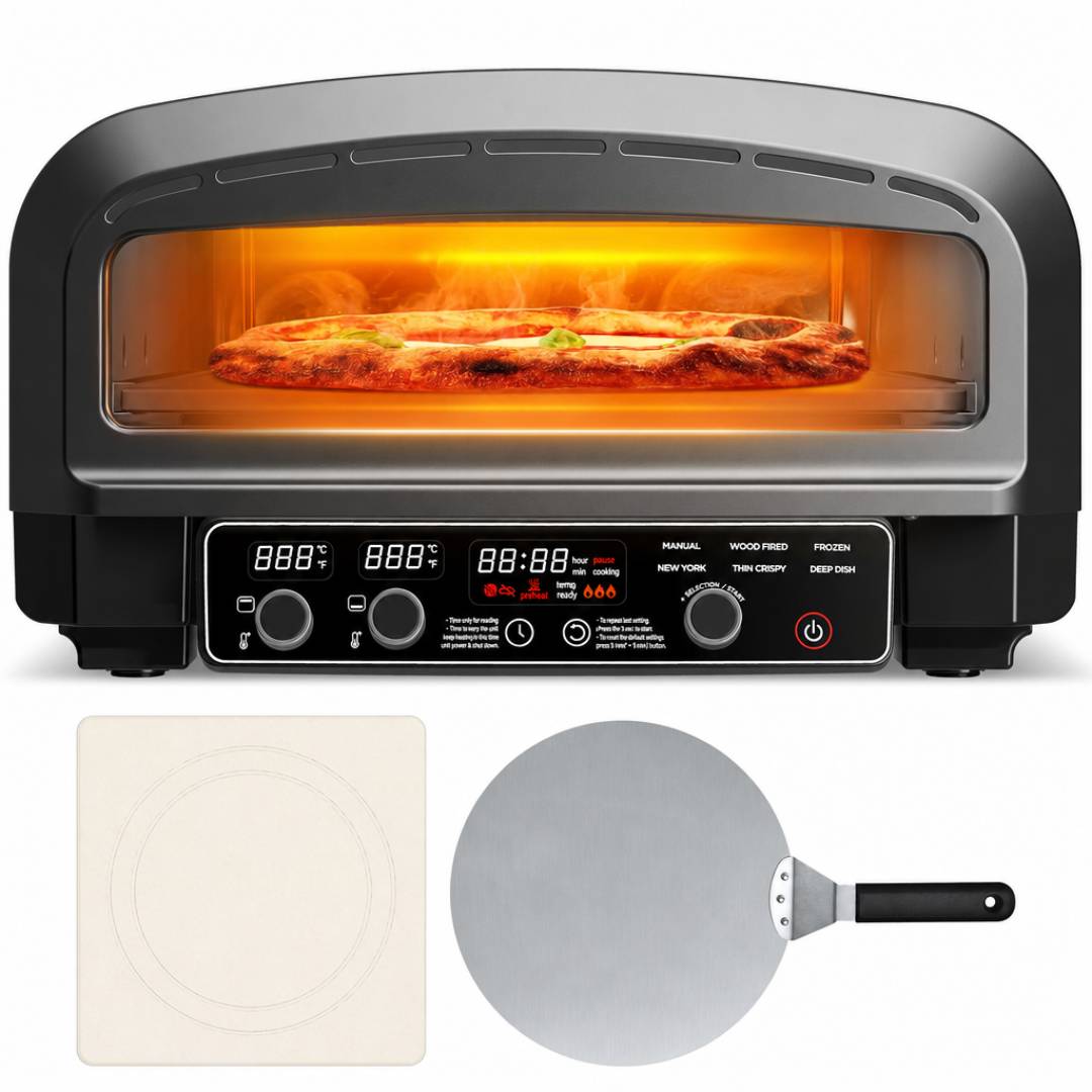 Four à pizza électrique Pizzaliano 2200 W 450 °C 20 L pierre à pizza pelle à pizza 37 cm 6 programmes écran LED
