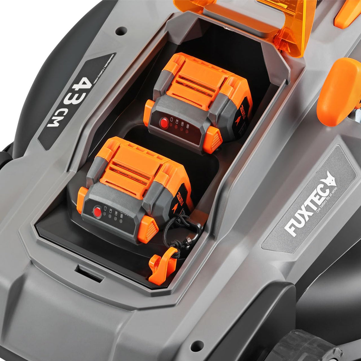 Tondeuse à gazon sans fil FX-E2RM43SET 40 V 43 cm bac de ramassage 40 L hauteur de coupe 25 à 75 mm 2 batteries 20 V