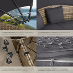 Bain de soleil modulable 5 pièces en résine tressée pare-soleil pliable coussins inclus structure acier 175 x 171 x 136 cm marron