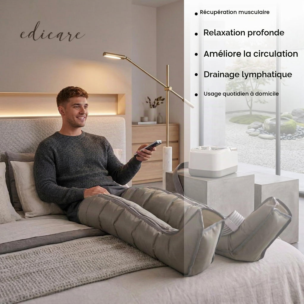 Appareil de pressothérapie pour jambes et pieds EDIC-0086 avec boucles de jambe et télécommande