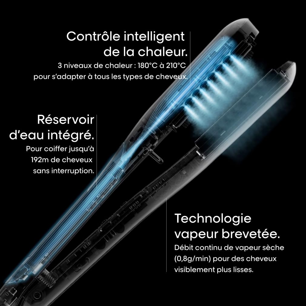 Lisseur vapeur 2-en-1 SteamPod 3 pour cheveux lissage et wavy réservoir d’eau intégré cordon 360° coiffage rapide