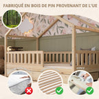 Lit Cabane Montessori Crazy House AM-05-16 90 x 190 cm Bois de Pin 2 Tiroirs Sommier à Lattes Barrière 120 kg Naturel