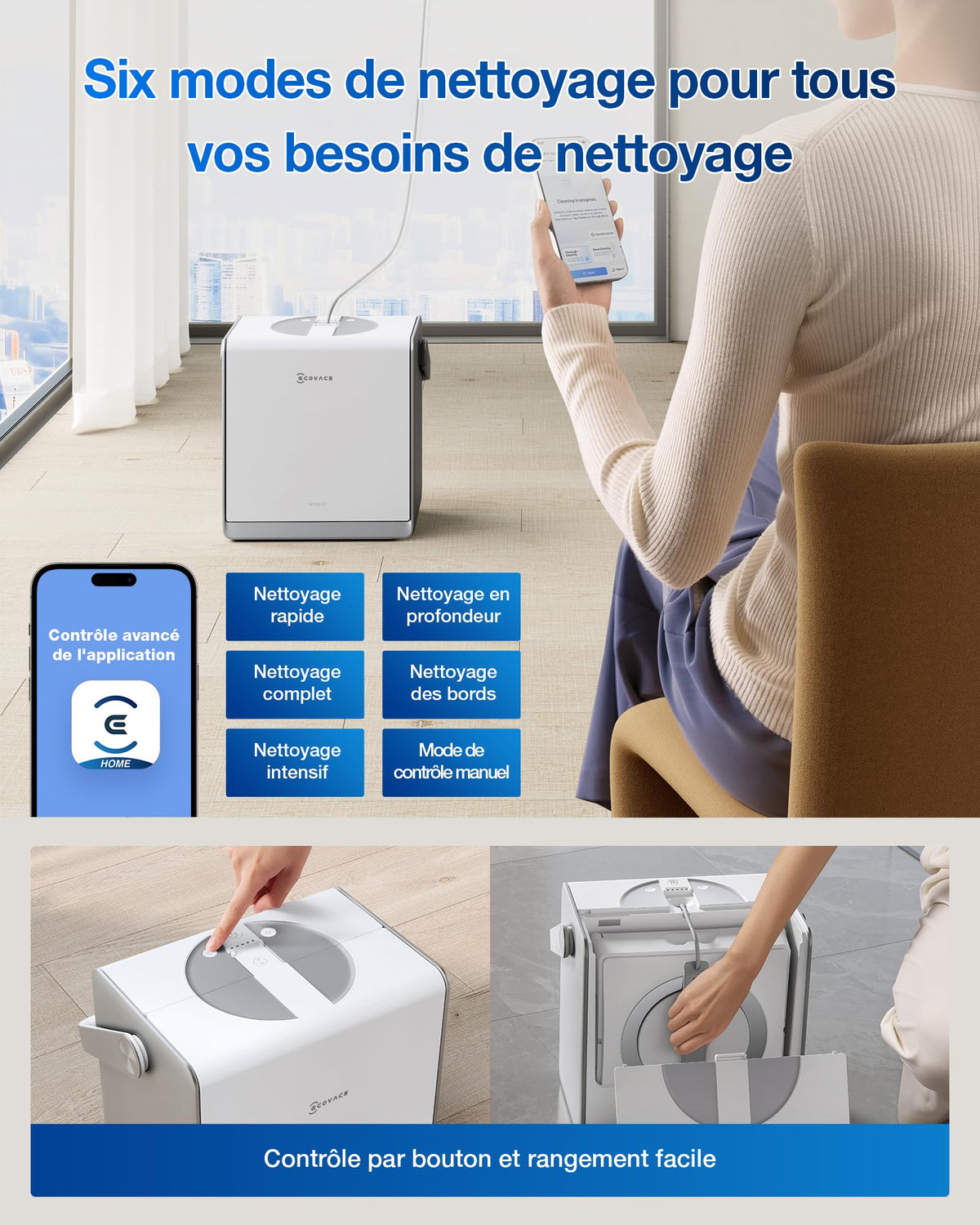 Robot lave-vitres WINBOT W2 PRO OMNI WG851-11 110 min station multifonctions pulvérisation 3 buses contrôle par application