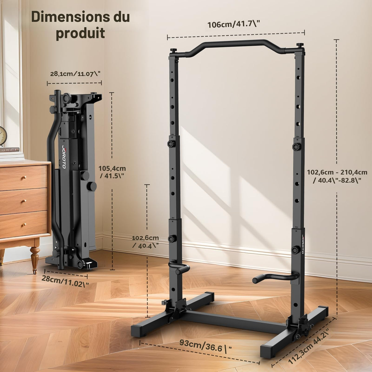 Station de Traction et Dips 5 en 1 Réglable en Hauteur Pliable 204 kg Acier Allié Barres de Traction Dips et Pompes