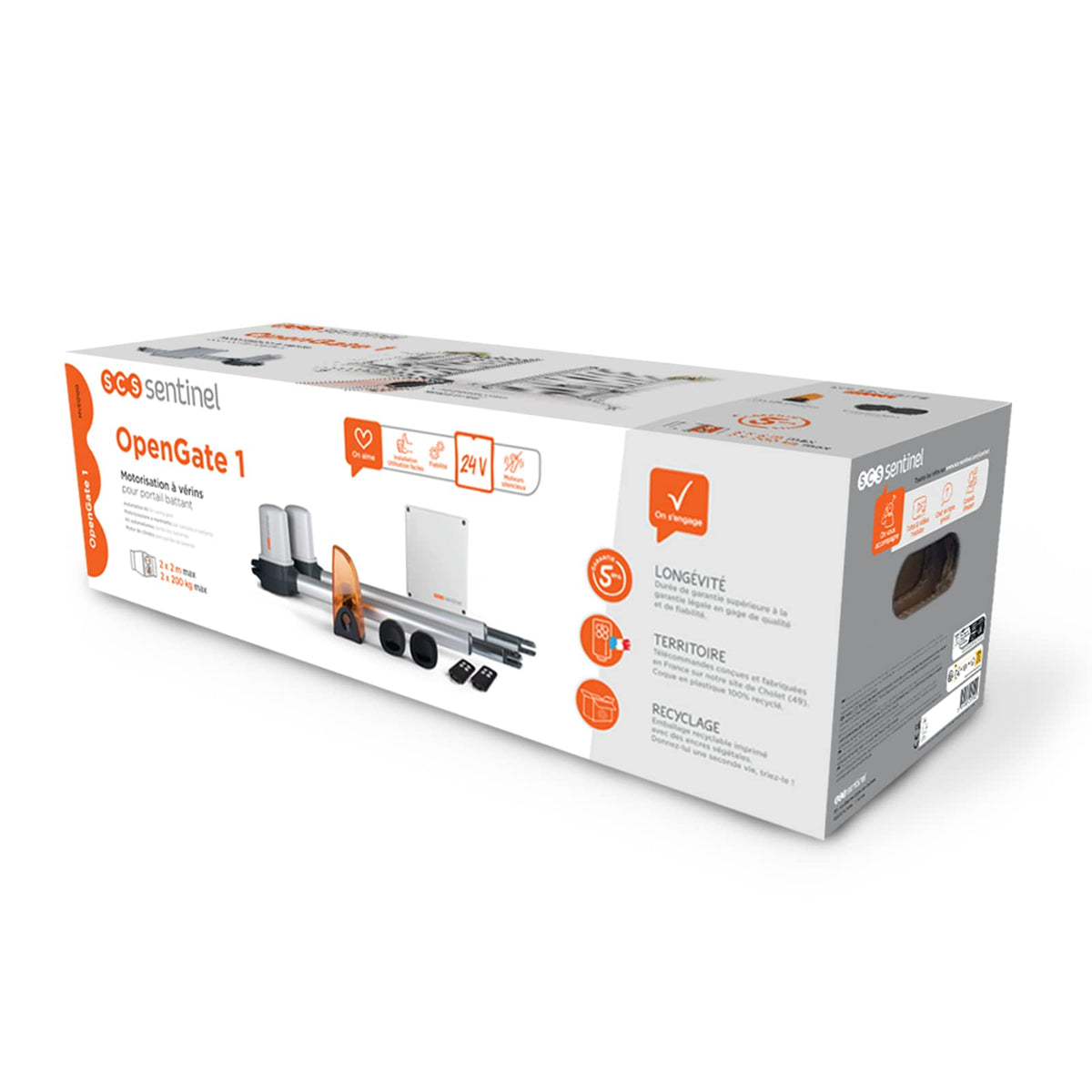 Motorisation à vérins pour portail battant OpenGate1 24 V 4 m 400 kg avec 2 télécommandes photocellules et feu clignotant