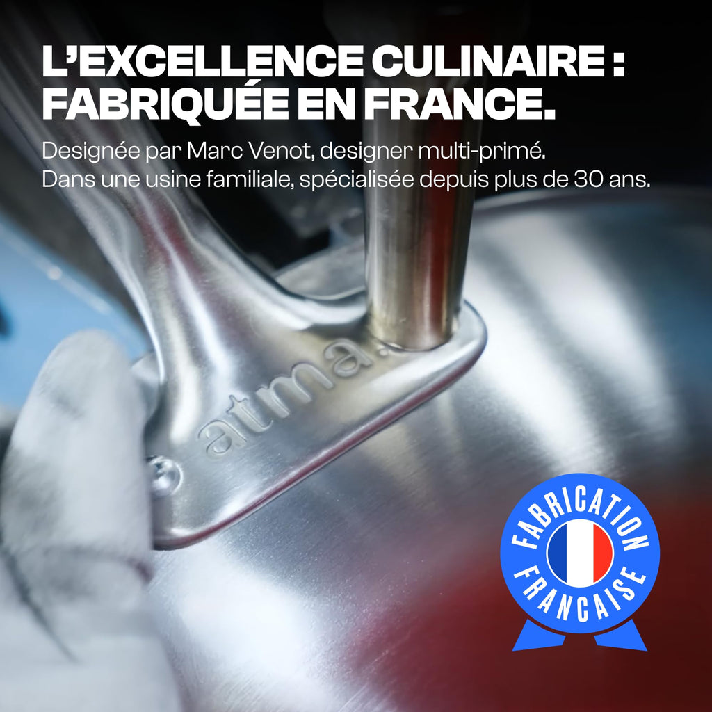 Set de 3 poêles inox 3 plis 18/10 20 26 28 cm induction tous feux four 230°C lave-vaisselle manche inox