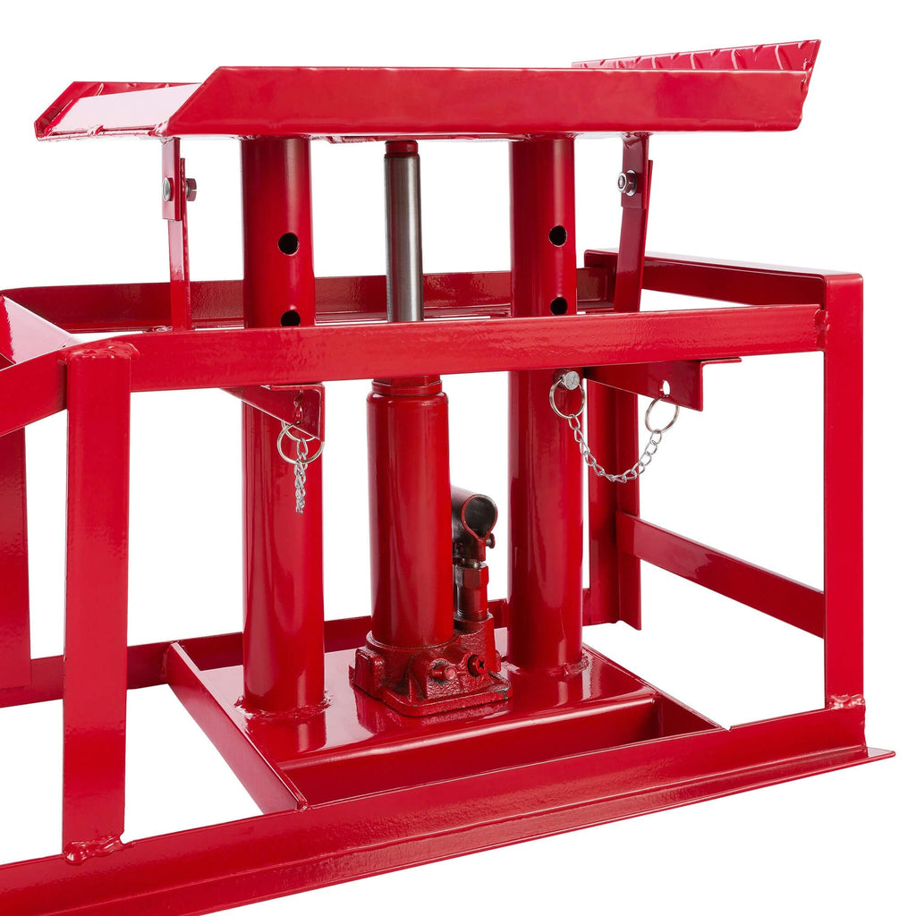 Lot de 2 rampes d'accès avec cric hydraulique 2 T hauteur réglable 290 à 375 mm largeur de pneu jusqu'à 257 mm