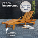 Chaise longue de jardin pliante en bois d'acacia avec roues et dossier réglable lot de 2 195 x 69 x 85 cm