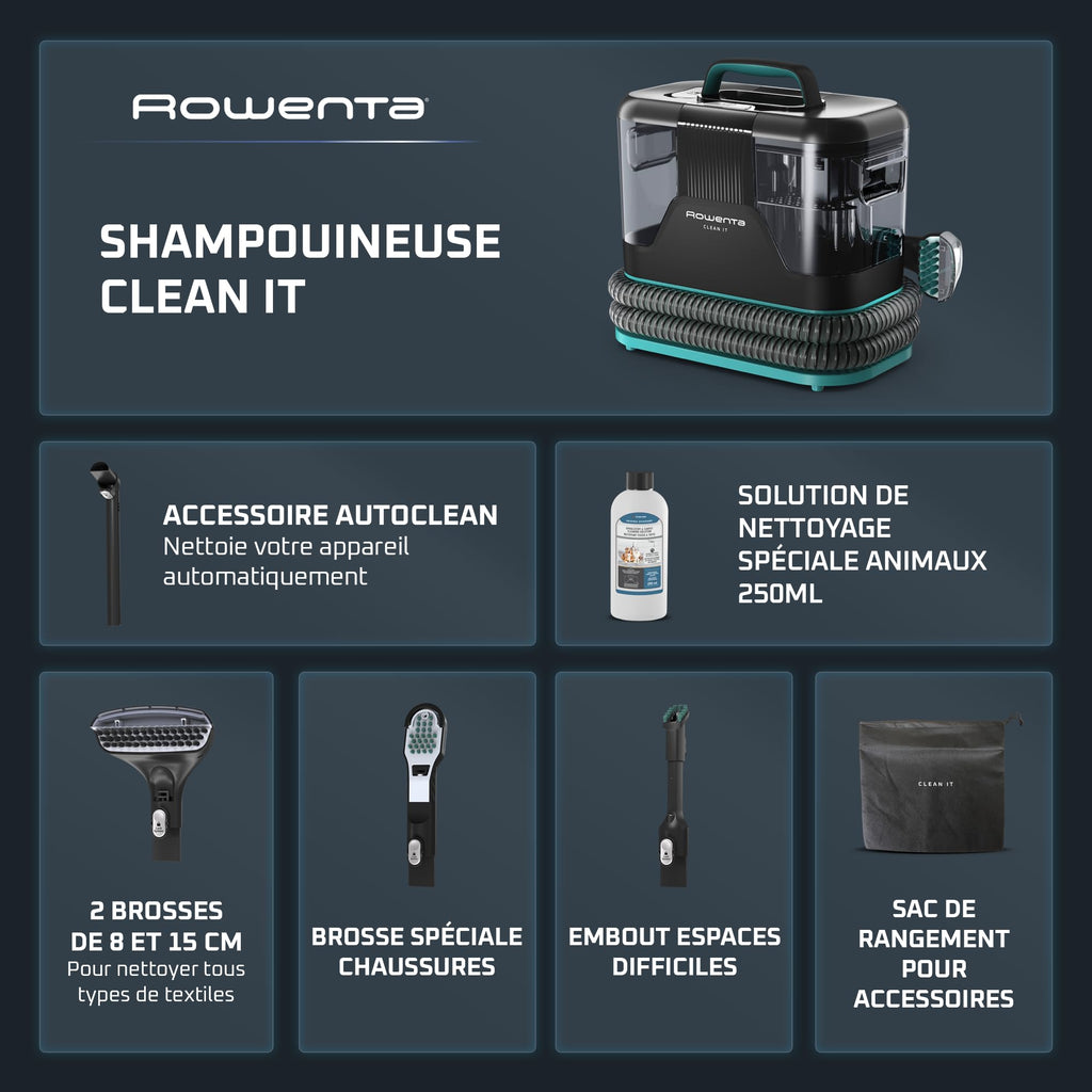 Shampouineuse textile détacheur de taches Clean It Animal 2,3 L aspiration 13 kPa avec têtes de nettoyage interchangeables