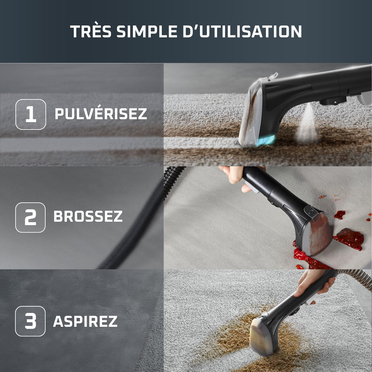 Shampouineuse textile détacheur de taches Clean It Animal 2,3 L aspiration 13 kPa avec têtes de nettoyage interchangeables