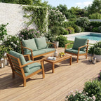 Salon de jardin 4 places en acacia canapé fauteuils table basse coussins vert de gris 123 x 82 x 74 cm
