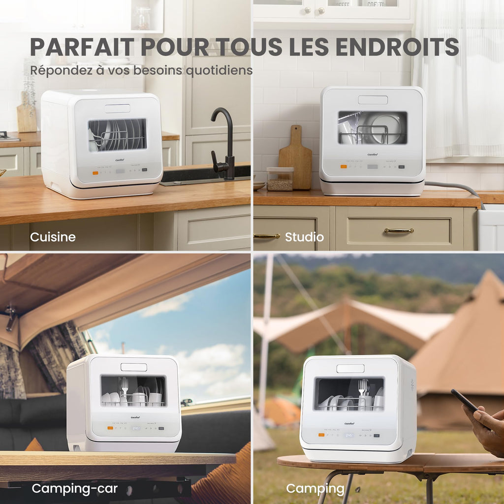 Lave-Vaisselle de Comptoir CDWMTO201D(W) 5 L 6 Programmes 220 V 58 dB Réservoir d'Eau Intégré Séchage Extra Blanc
