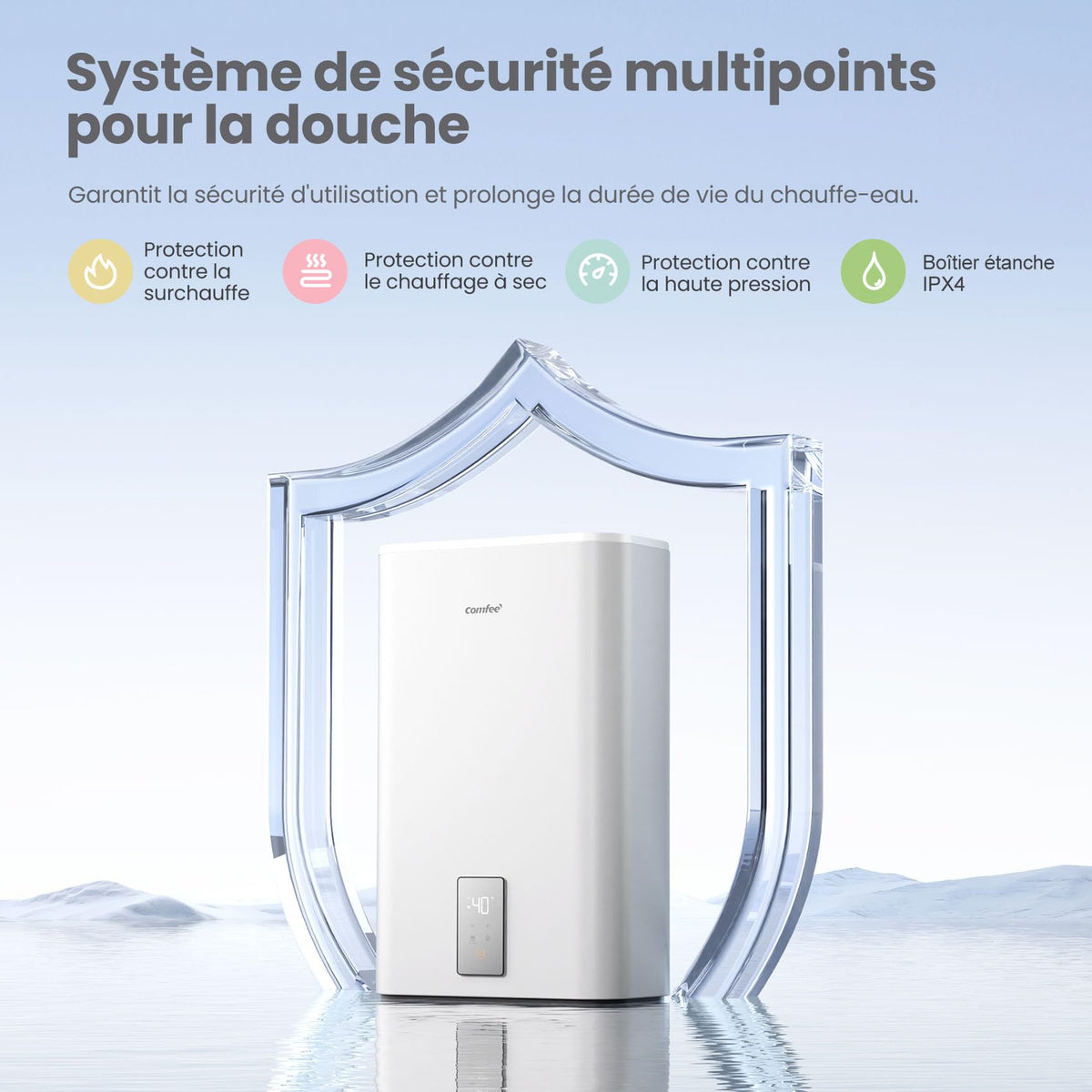 Chauffe-eau électrique mural CWH15ED1380EUW 74 L double réservoir 1500 W Wi-Fi commande vocale protection anti-surchauffe