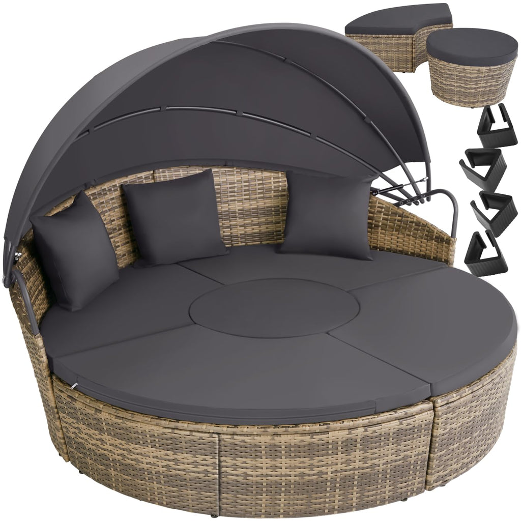 Bain de soleil modulable 5 pièces en résine tressée pare-soleil pliable coussins inclus structure acier 175 x 171 x 136 cm marron