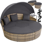 Bain de soleil modulable 5 pièces en résine tressée pare-soleil pliable coussins inclus structure acier 175 x 171 x 136 cm marron
